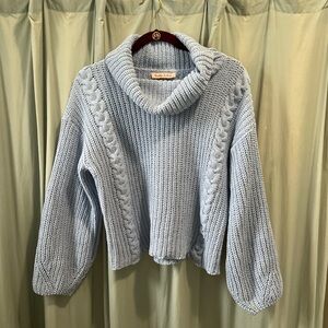 Cozy Blue Cable Knit Turtleneck Sweater - medium